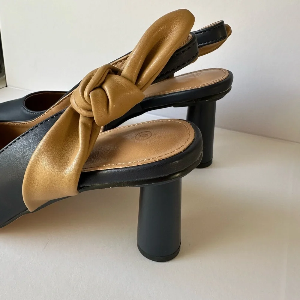 Black Tan Slingback Heels Size 8 - Pointed Toe Mid Heel Pumps new in box
